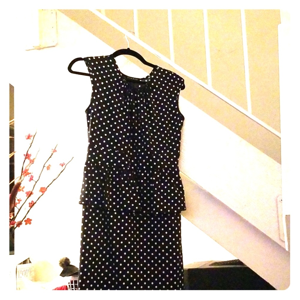 Black and white polka dot sleeveless long dress